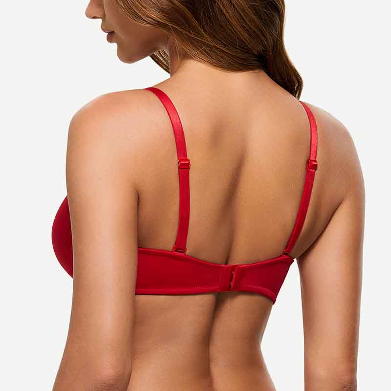 Wingslove Deep V Padded Push Up Bra with Underwire, Lava Red