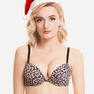 Wingslove Deep V Padded Push Up Bra with Underwire, Leopard