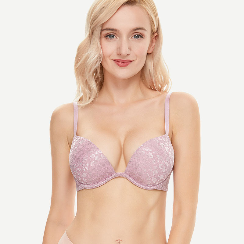 Wingslove Deep V Padded Push Up Bra with Underwire, Light Purple
