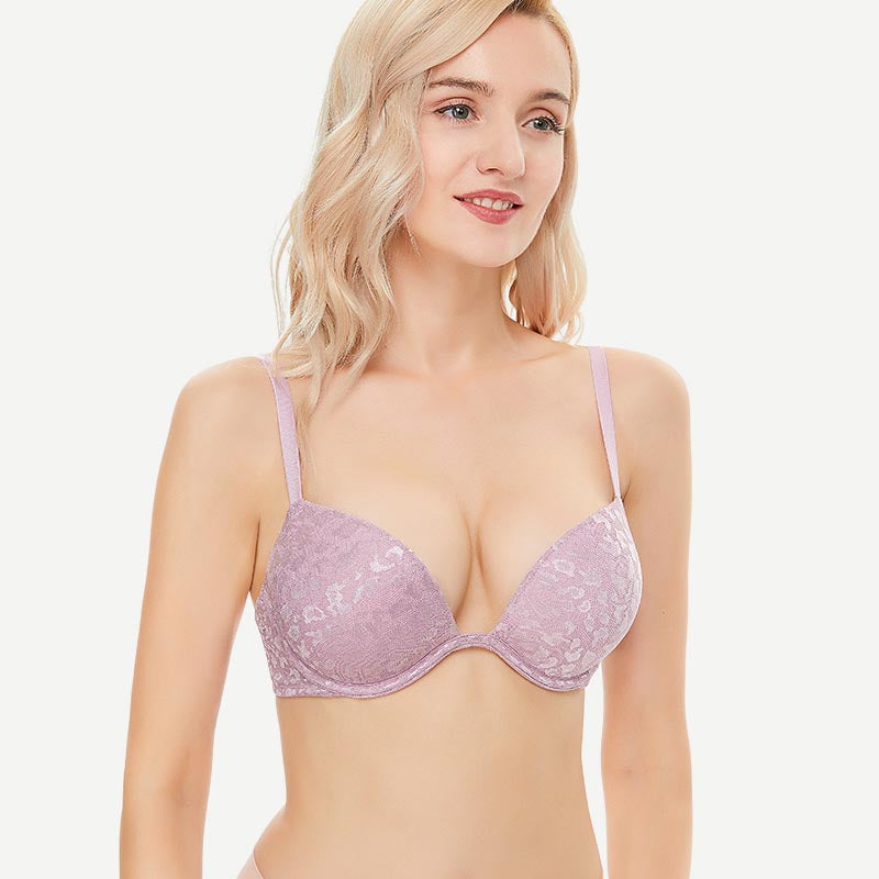 Wingslove Deep V Padded Push Up Bra with Underwire, Light Purple