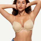 Wingslove Deep V Padded Push Up Bra with Underwire, Nude