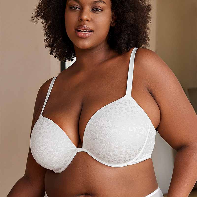 Wingslove Deep V Padded Push Up Bra with Underwire, White Leopard