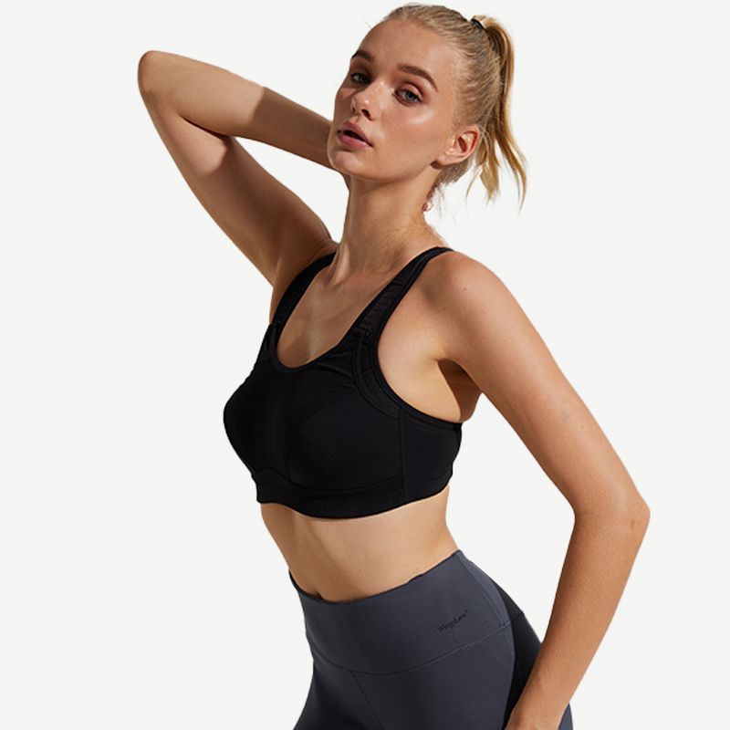 Wireless Sports Bra with Criss Cross Back, Black Wingslove