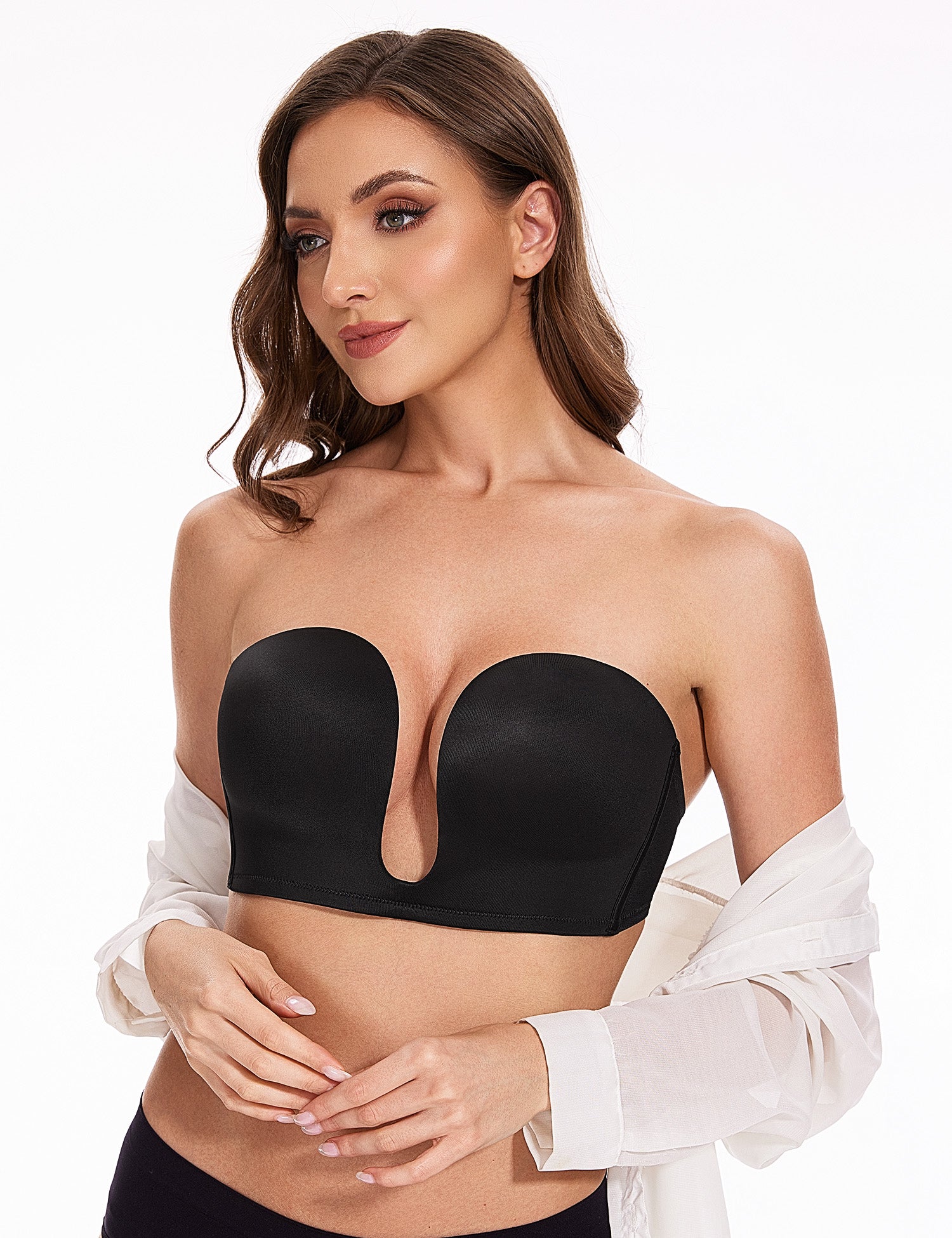 Deep V Wireless Push - Up Bra Black - WingsLove