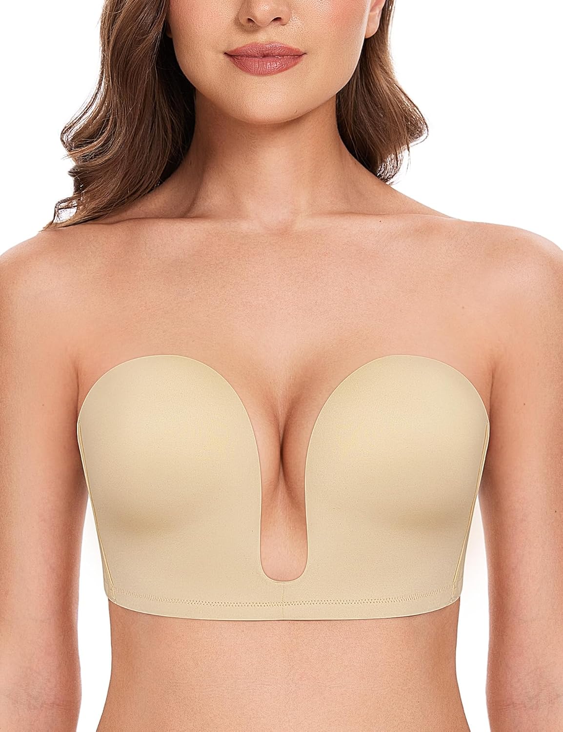 Deep V Wireless Push - Up Bra Nude - WingsLove