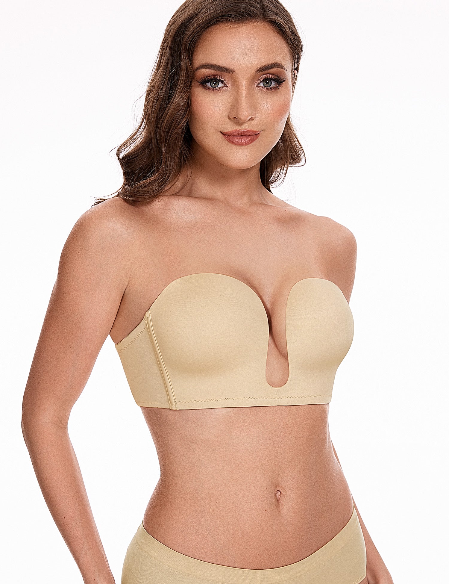 Deep V Wireless Push - Up Bra Nude - WingsLove