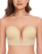 Deep V Wireless Push - Up Bra Nude - WingsLove