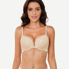 Floral Plunge Underwire Push Up Bra With Padded, Nude