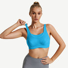 Full Coverage High Support Solid Sports Bra Blue