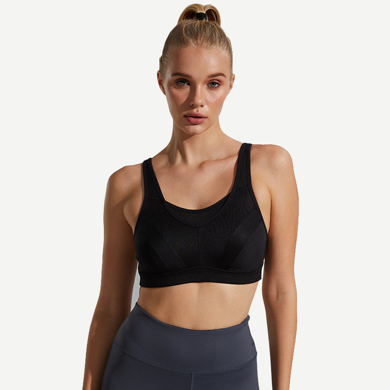 Full Coverage High Support Solid Sports Bra Black