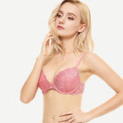 Floral Plunge Underwire Push Up Bra With Padded, Peach Red