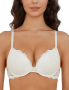 Lace Push Up Bra Lightly Padded Demi Plunge Bra Ivory - WingsLove