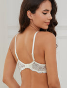 Lace Push Up Bra Lightly Padded Demi Plunge Bra Ivory - WingsLove