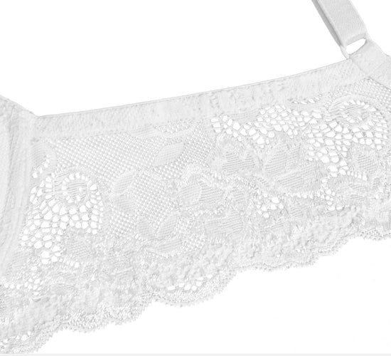 Lace Push Up Bra Lightly Padded Demi Plunge Bra White - WingsLove