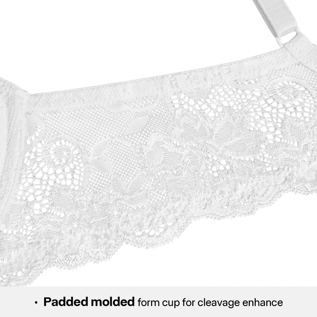 Lace Push Up Bra Lightly Padded Demi Plunge Bra White - WingsLove