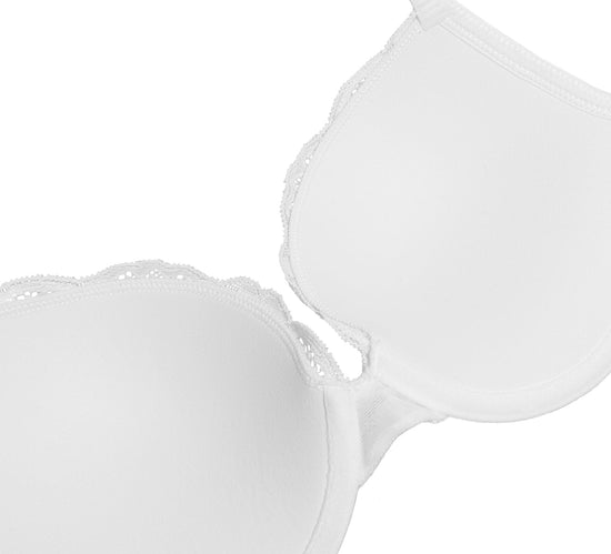Lace Push Up Bra Lightly Padded Demi Plunge Bra White - WingsLove