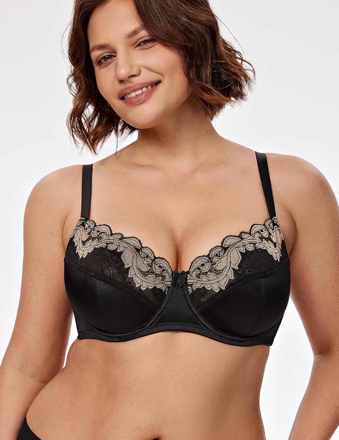 Plus Size Lace Mesh Underwired Full Coverage Shelf Bra - WingsLove