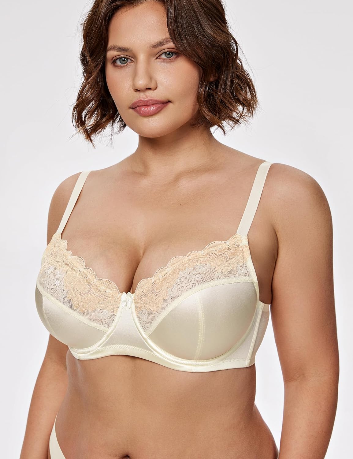 Plus Size Lace Mesh Underwired Full Coverage Shelf Bra - WingsLove