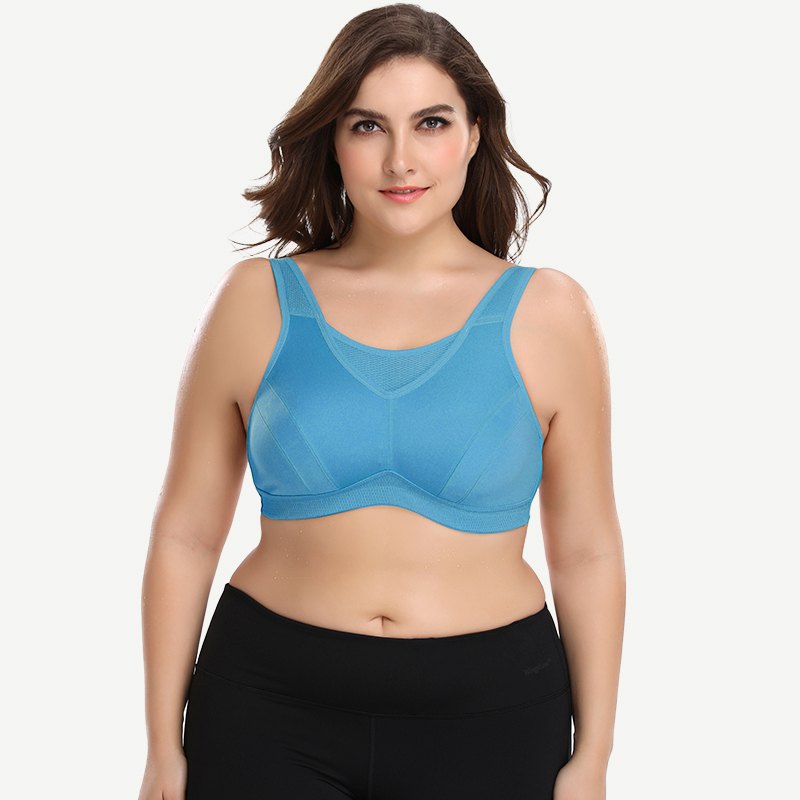 Full Coverage Plus Size Non Padded Yoga Sports Bra Blue