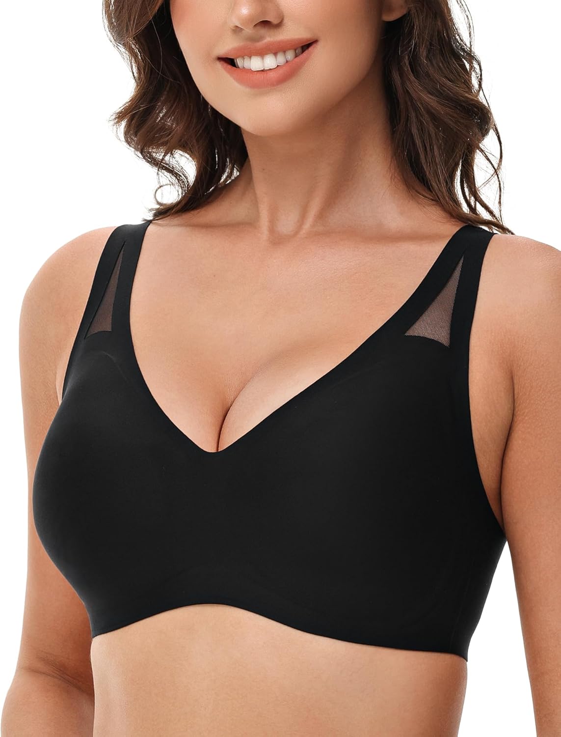 Seamless Wireless V - Neck Bra Black - WingsLove