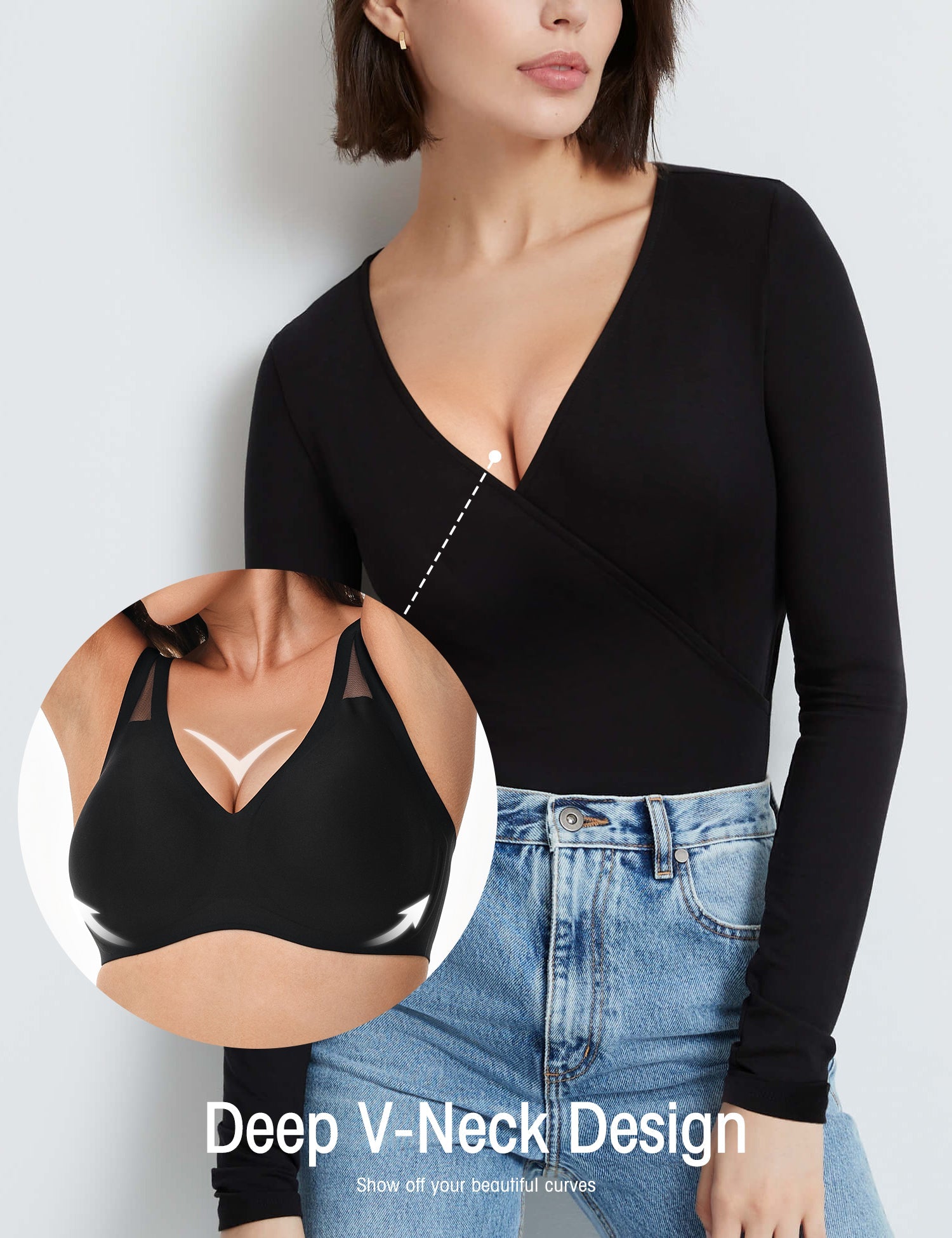 Seamless Wireless V - Neck Bra Black - WingsLove