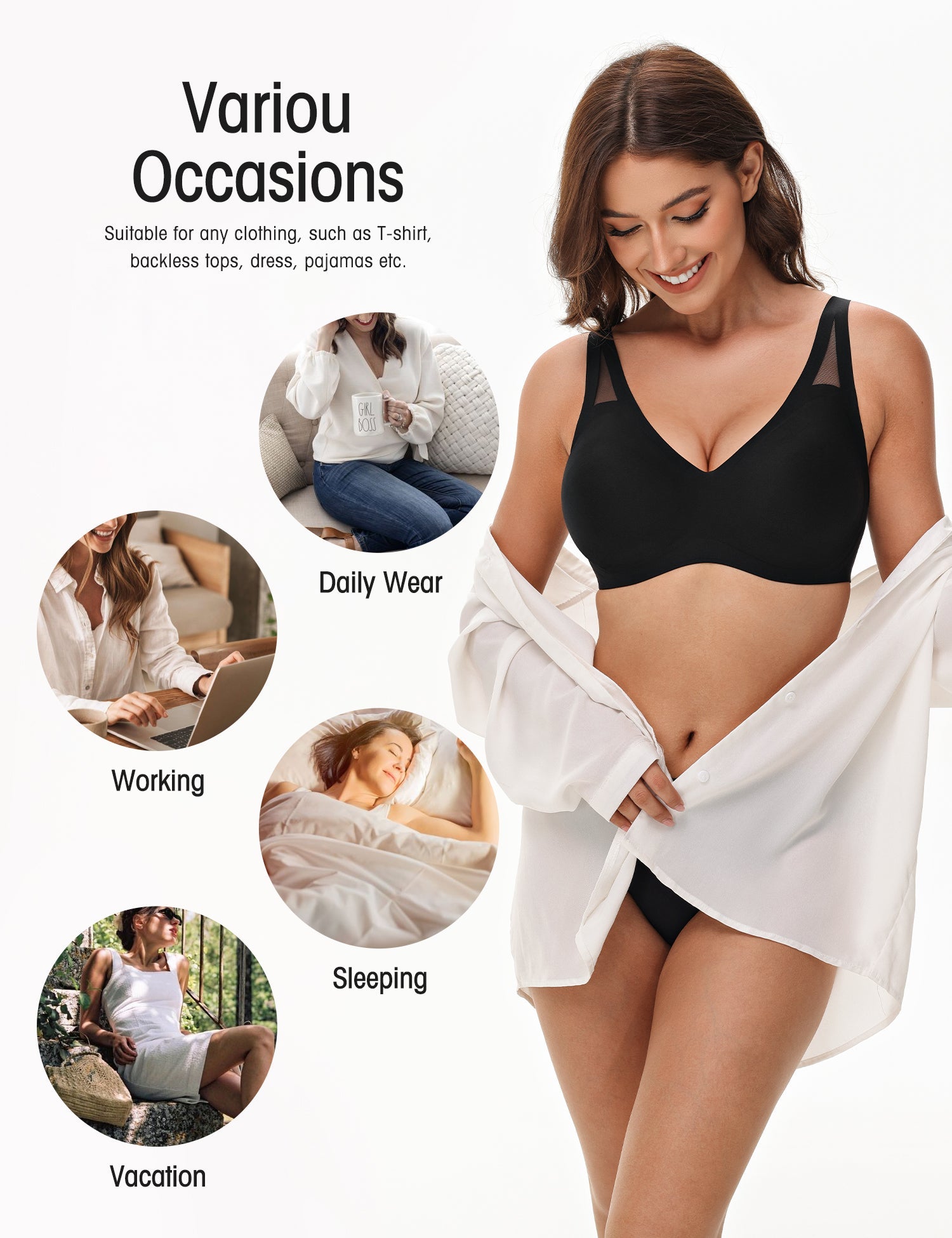 Seamless Wireless V - Neck Bra Black - WingsLove