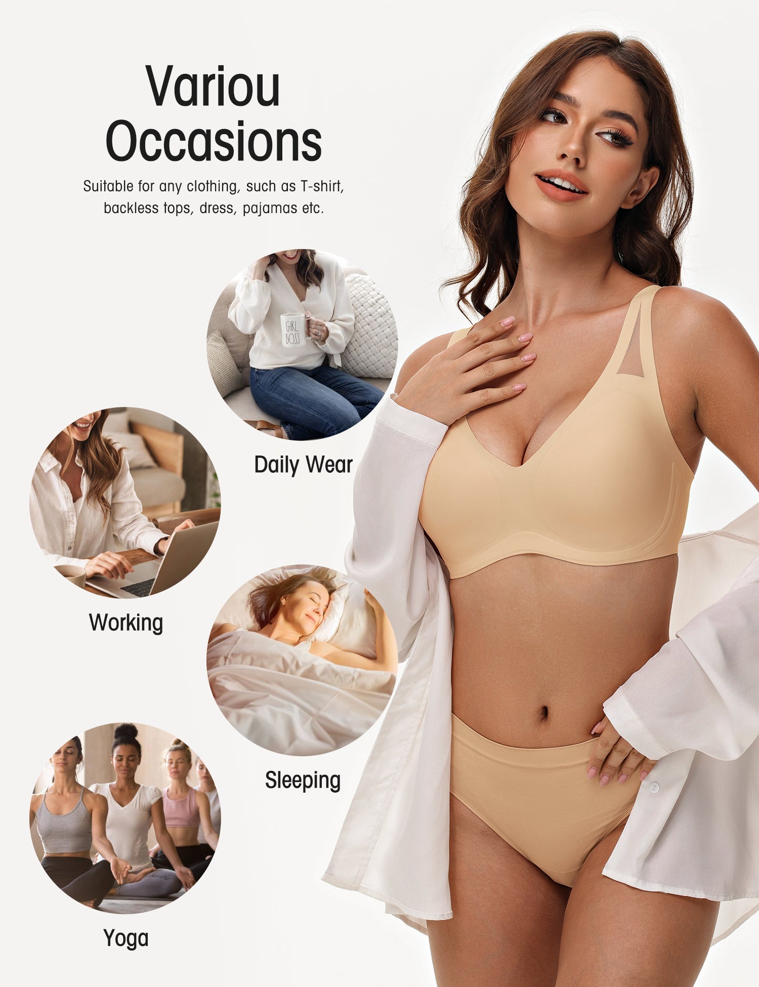 Seamless Wireless V - Neck Bra Dark Nude - WingsLove