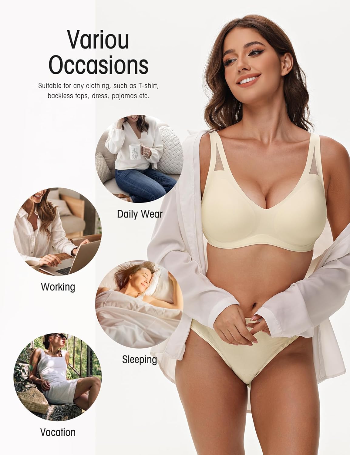 Seamless Wireless V - Neck Bra Light Nude - WingsLove