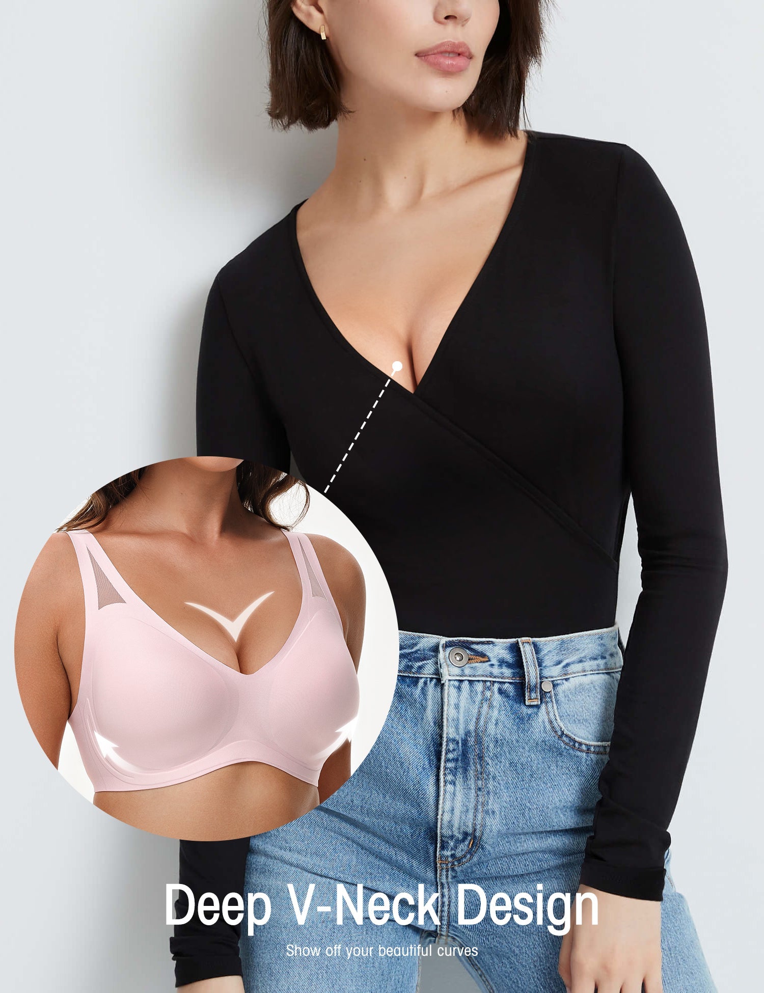 Seamless Wireless V - Neck Bra Light Pink - WingsLove