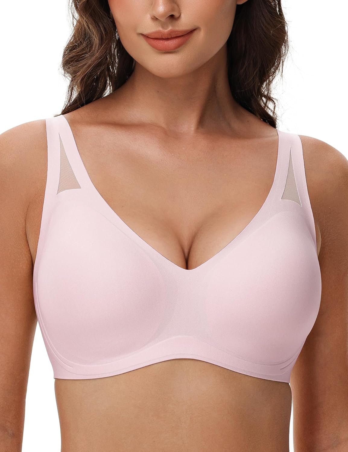 Seamless Wireless V - Neck Bra Light Pink - WingsLove