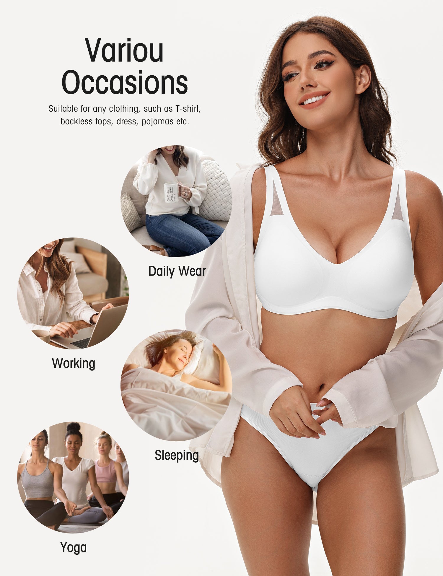 Seamless Wireless V - Neck Bra White - WingsLove