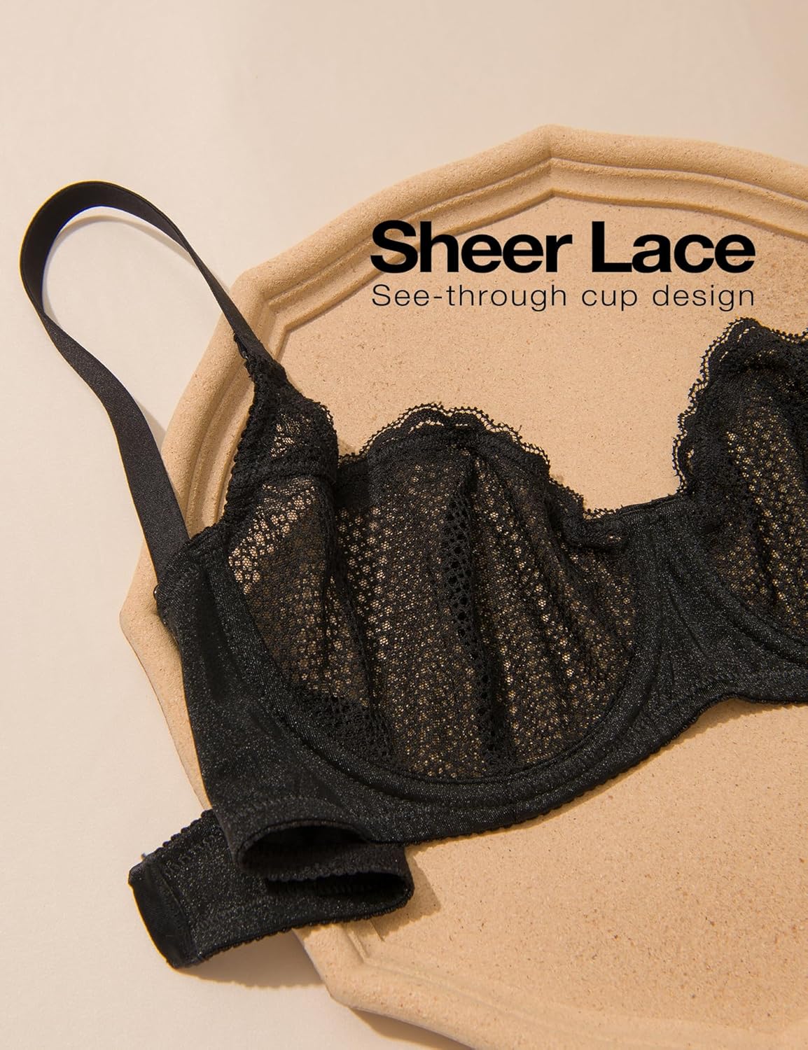 Sexy Lace Mesh Balconette See Through Bralette Half Cup Sheer Bras Black - WingsLove