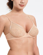 Sheer Lace Underwire Unlined Mesh & Adjustable Straps Bra Nude - WingsLove