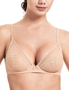 Sheer Lace Underwire Unlined Mesh & Adjustable Straps Bra Nude - WingsLove