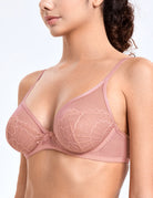 Sheer Lace Underwire Unlined Mesh & Adjustable Straps Bra Rose Pink - WingsLove