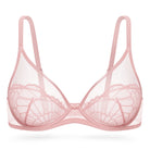 Sheer Lace Underwire Unlined Mesh & Adjustable Straps Bra Rose Pink - WingsLove