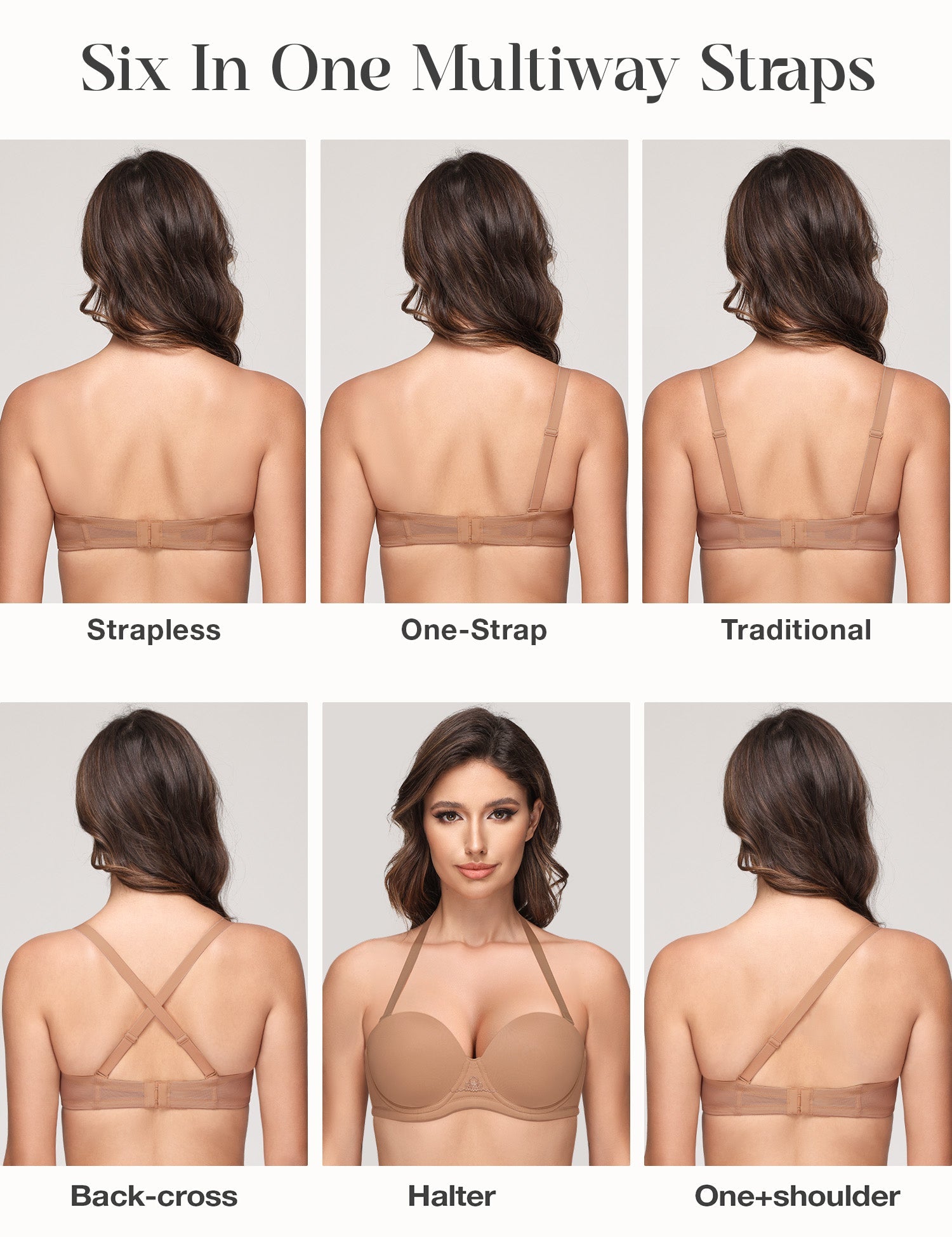 Wingslove Women's Strapless Full Figure Bra Underwire Multiway Contour Plus Size Bra Nude - WingsLove