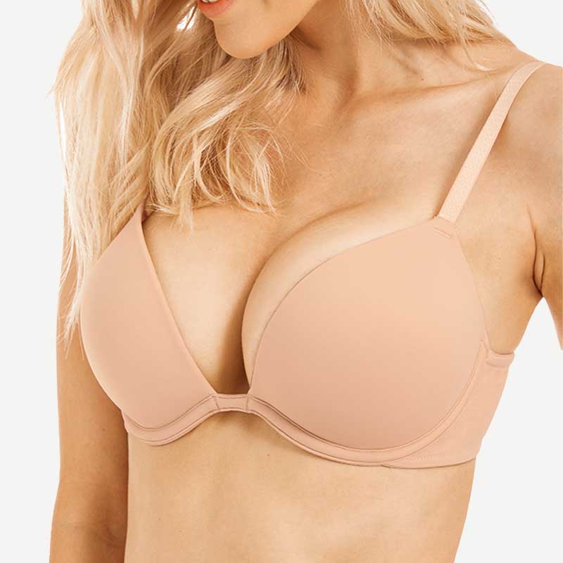 wingslove Deep V Padded Push Up Bra with Underwire, Pink Nude
