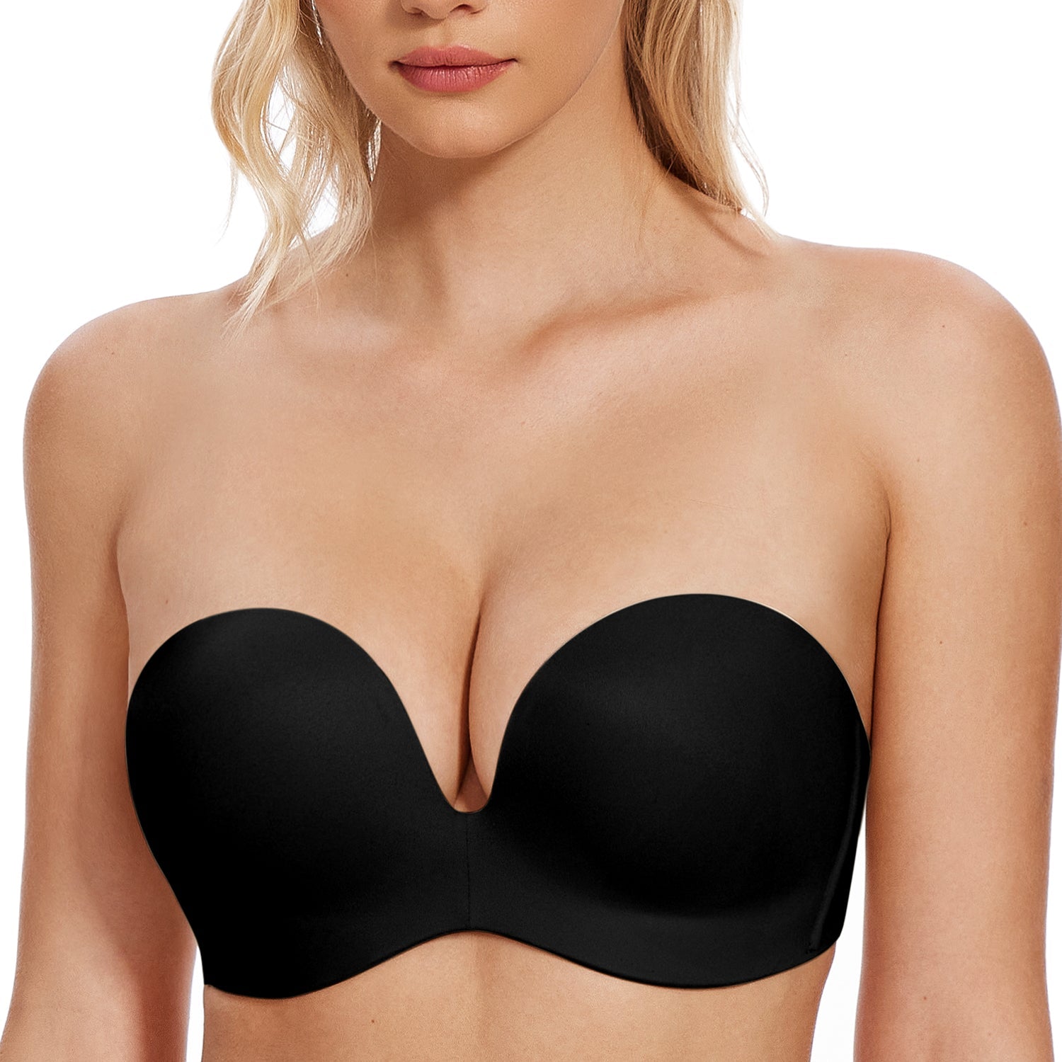 Women's Strapless Bra Full Figure Bras Plus Size Multiway Straps Wirefree Support Red Carpet Black - WingsLove