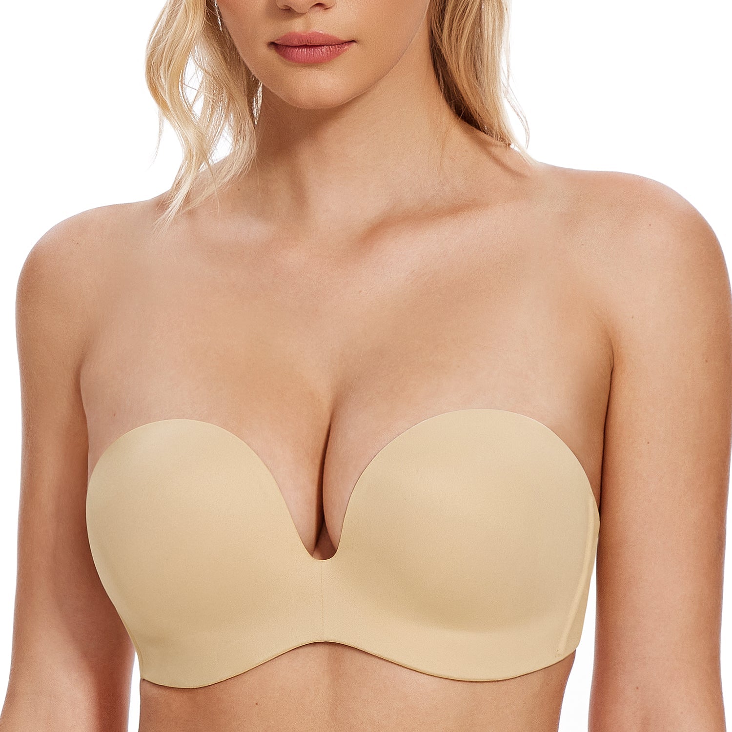 Women's Strapless Bra Full Figure Bras Plus Size Multiway Straps Wirefree Support Red Carpet Nude - WingsLove