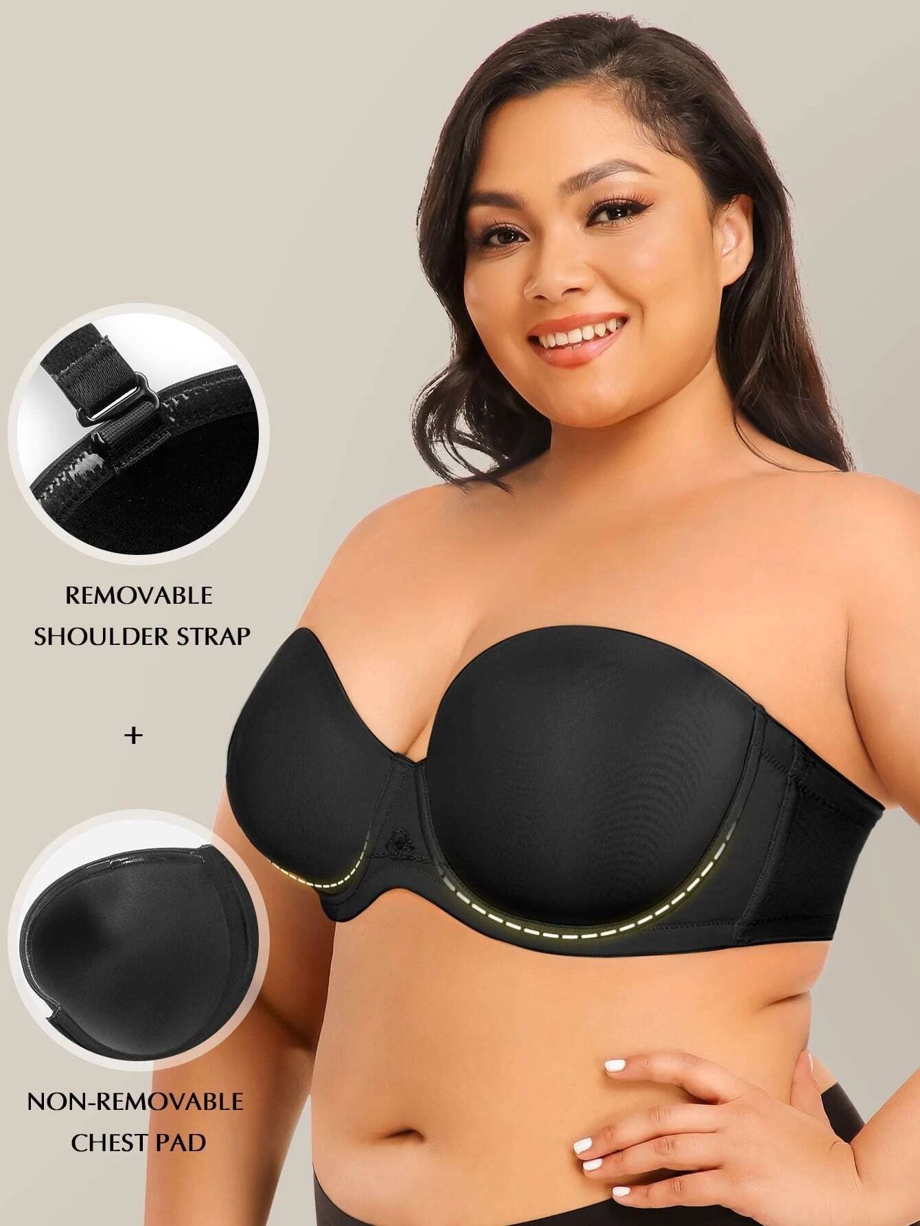 Wingslove Strapless Bra for Women Plus Size Push Up Underwire Multiway  Support Bra, Black 36DD