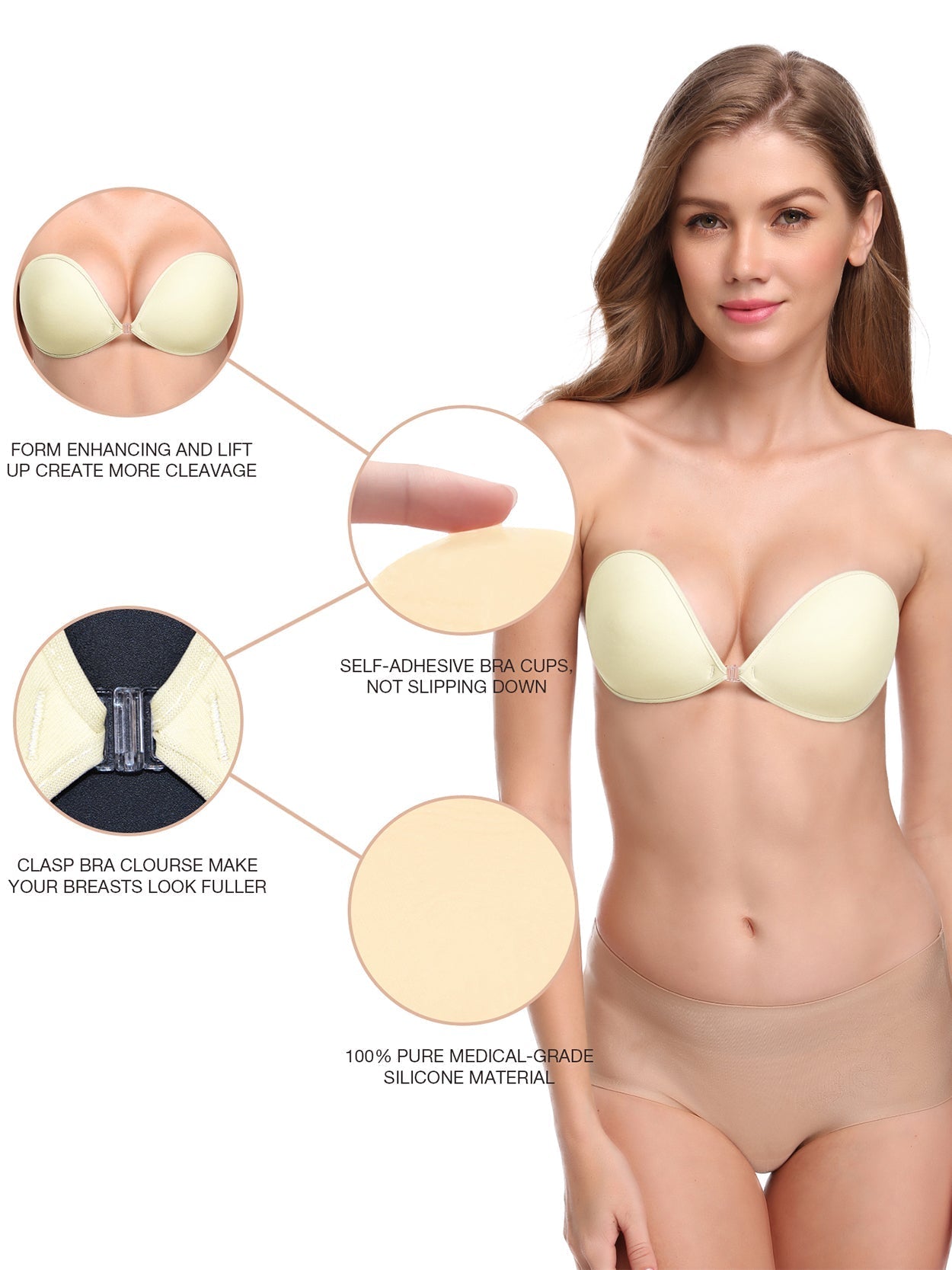 Wingslove Adhesive Bra Strapless Silicone Invisible Push Up Reusable Self  Sticky Bra for Backless Dress Stick on Bra