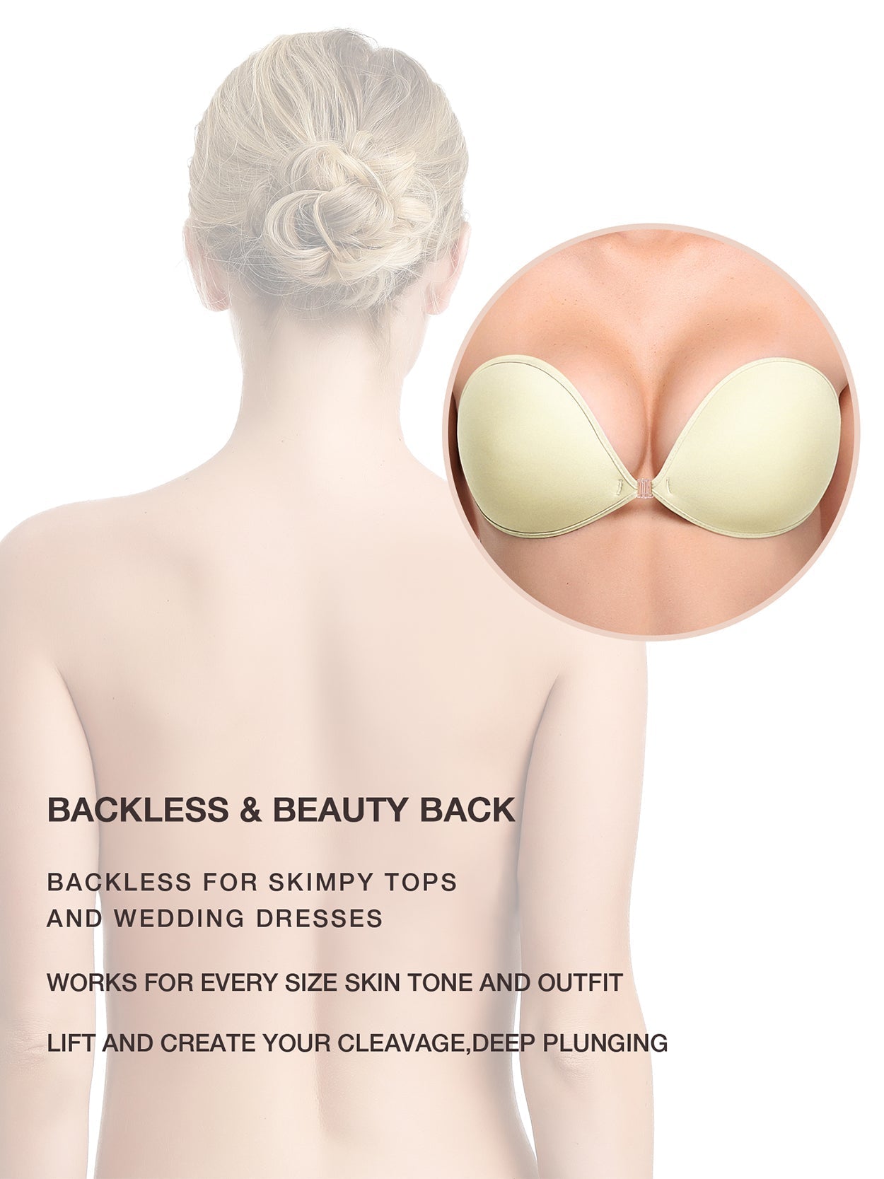 WHITOPLUS Reusable Silicone Adhesive Bra with Clear Back Strap, Push-Up  Cups, and Lace Detail |Women's Silicone Heavily Padded Wire Free Push Up  Bra