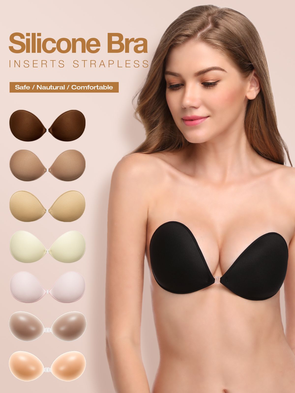 Silicone Sticky Backless Bra Strapless Push Up Seamless Self