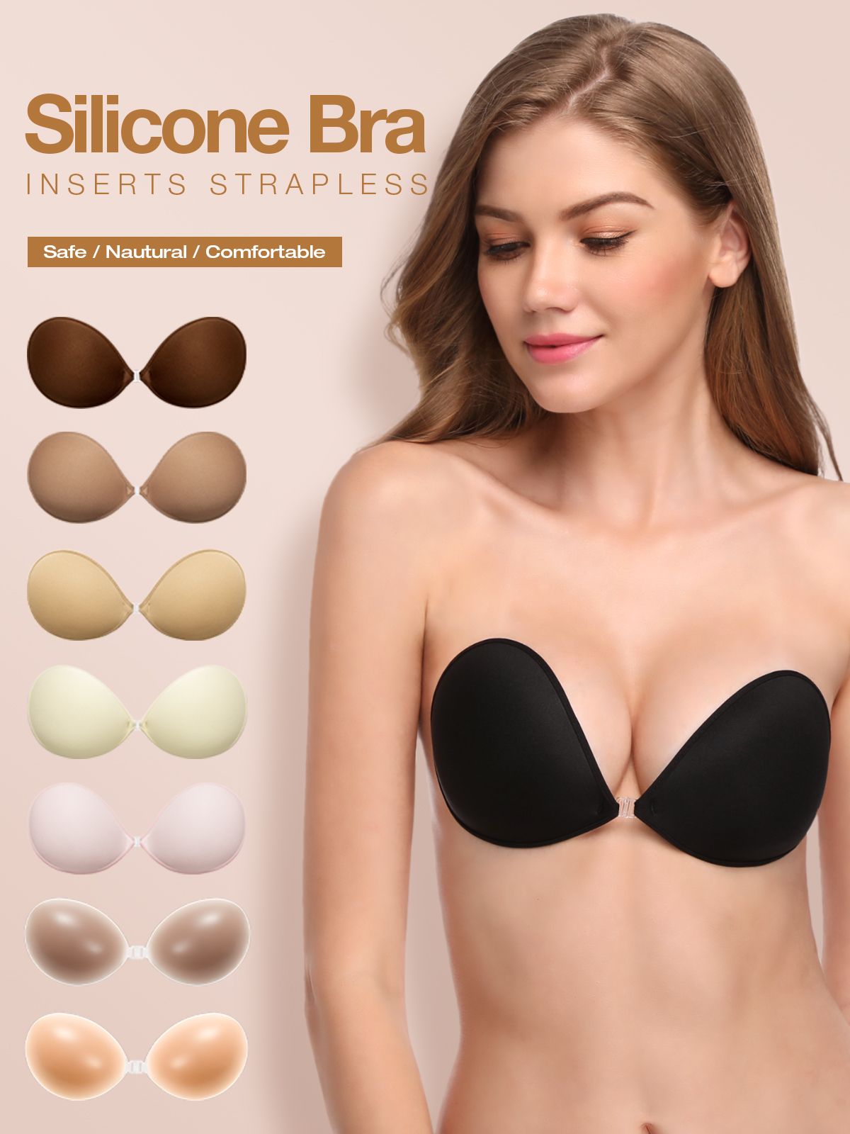 Adhesive Push-up Reusable Self Silicone Bra Black - WingsLove