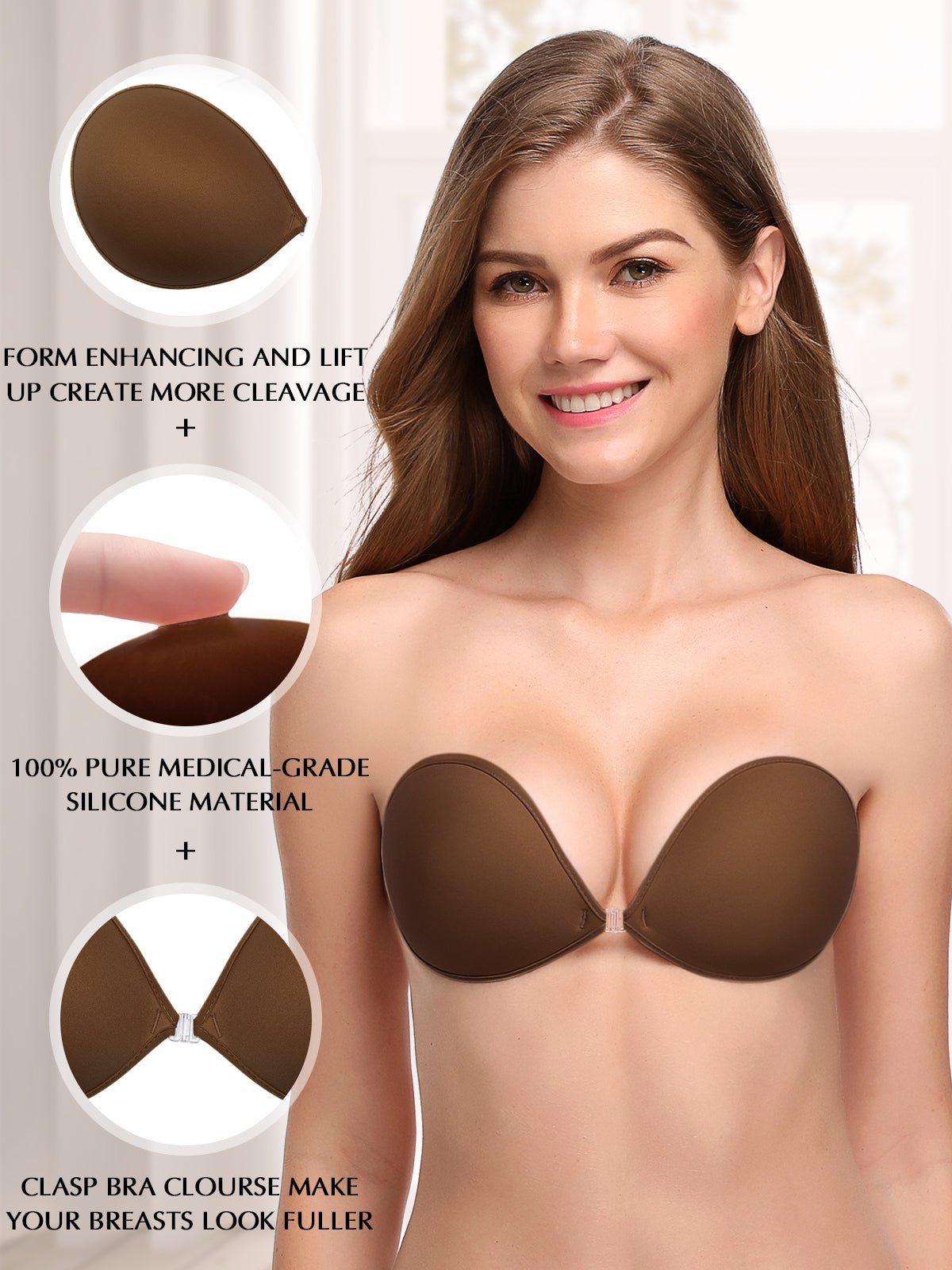 Adhesive Push-up Reusable Self Silicone Bra Coffee Brown - WingsLove