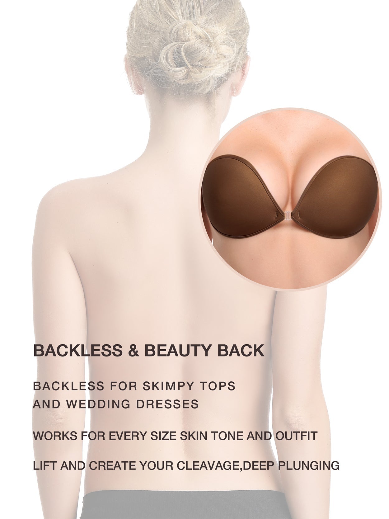 Adhesive Push-up Reusable Self Silicone Bra Coffee Brown - WingsLove