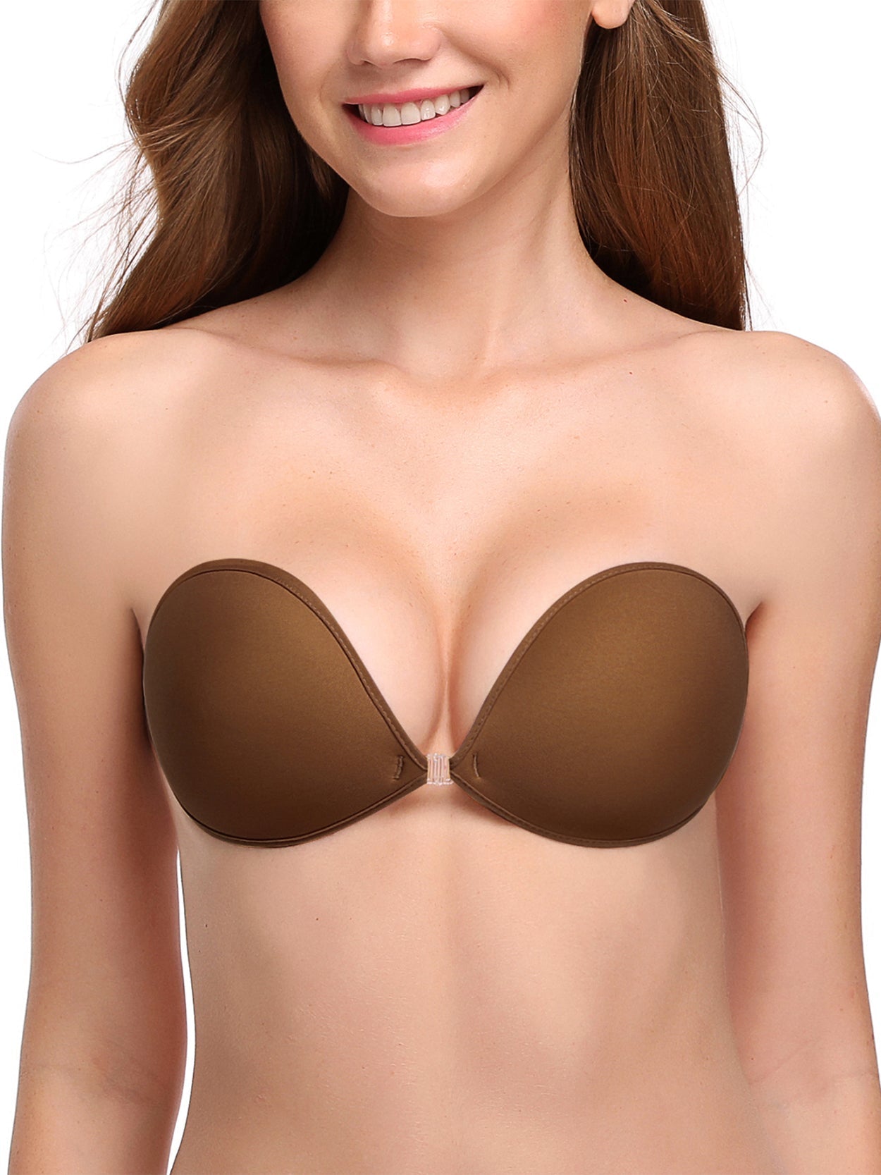 Silicone Invisible Bra Self Adhesive Reusable Push-up, Cup B, Beige-Clear  Straps