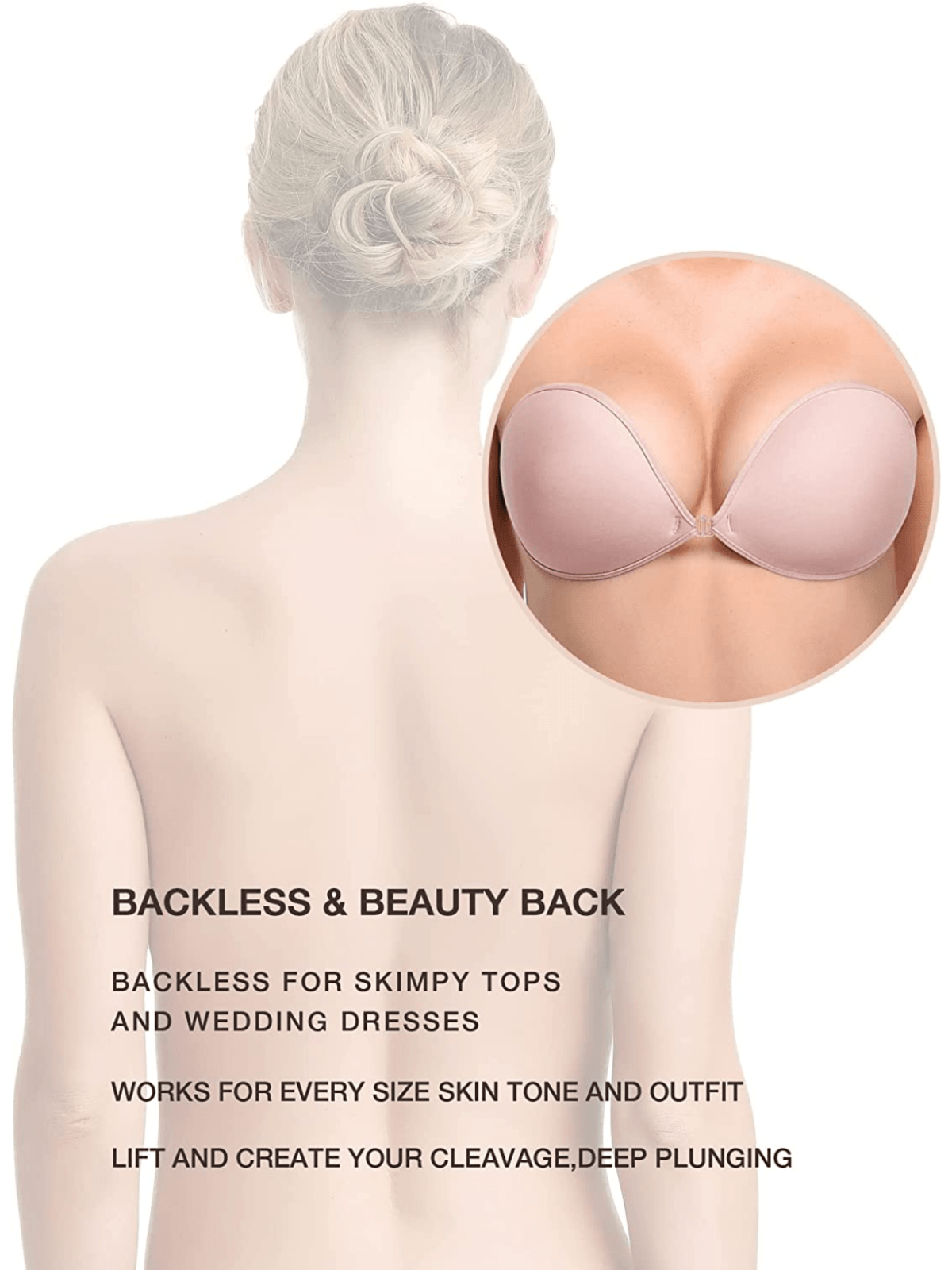 Wedding underwired backless adhesive bra