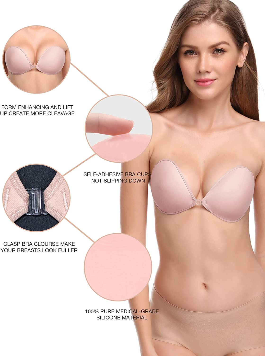 Wingslove Adhesive Bra Reusable Strapless Self Silicone Push-up
